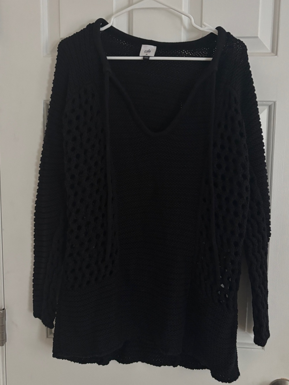 Cabi Beachcomber Open Knit Black Knit Sweater, Size Medium